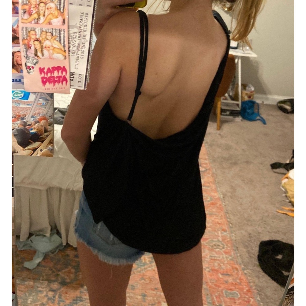 Black Open Back Asymmetrical Tank Top